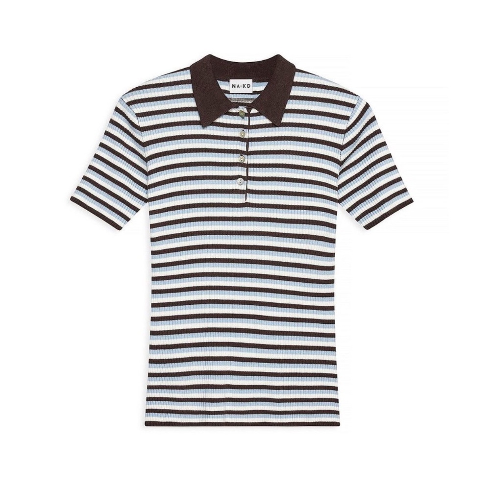 NWT NA-KD x Claire Rose Striped Polo T-Shirt